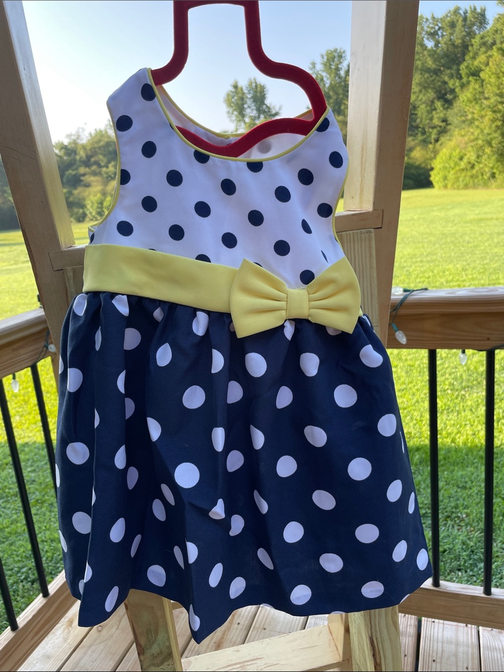 Bonnie Baby Navy and White Polka Dot Dress with Yellow Bow